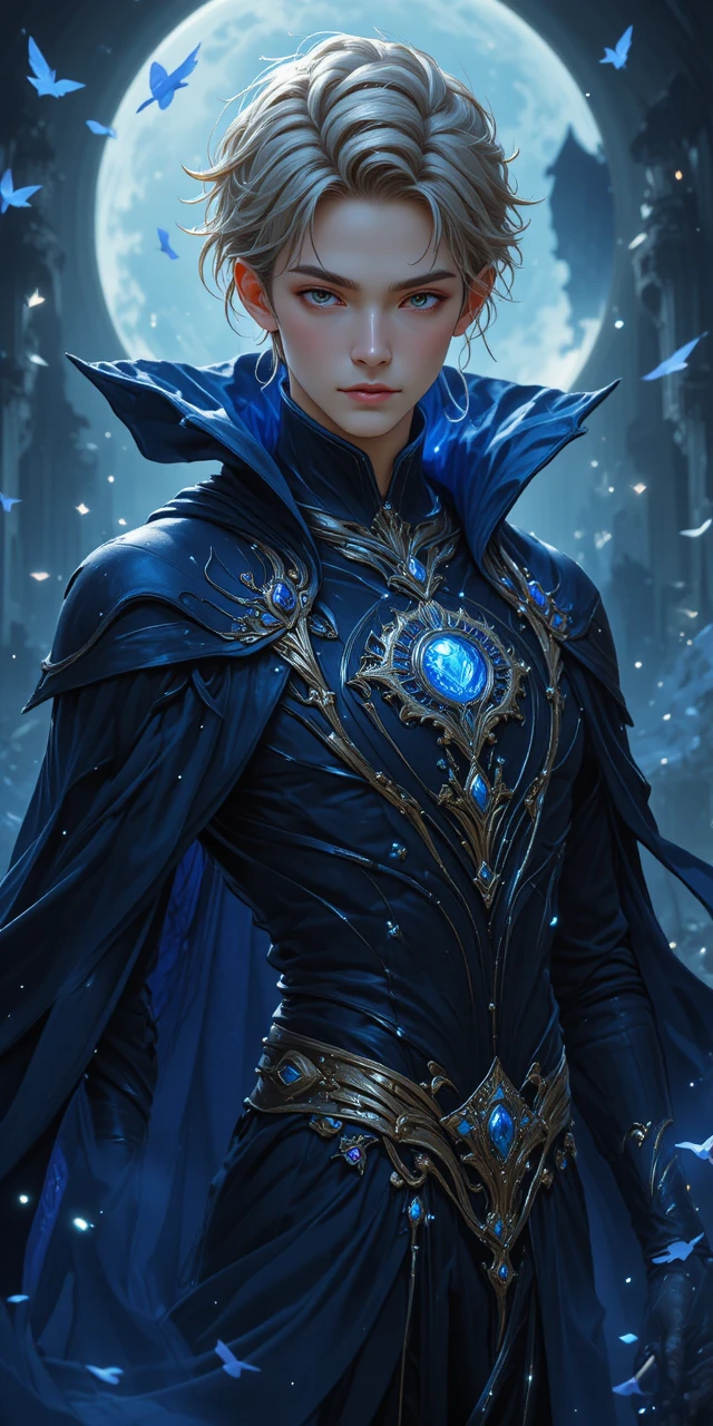 Agile anime man in flowing night colored robes