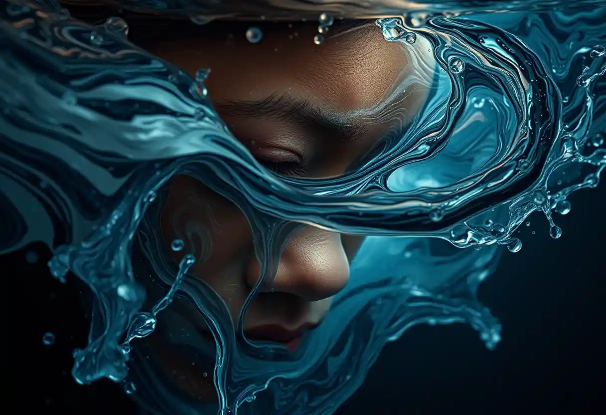 Close up portrait of a woman in a cosmic water scene