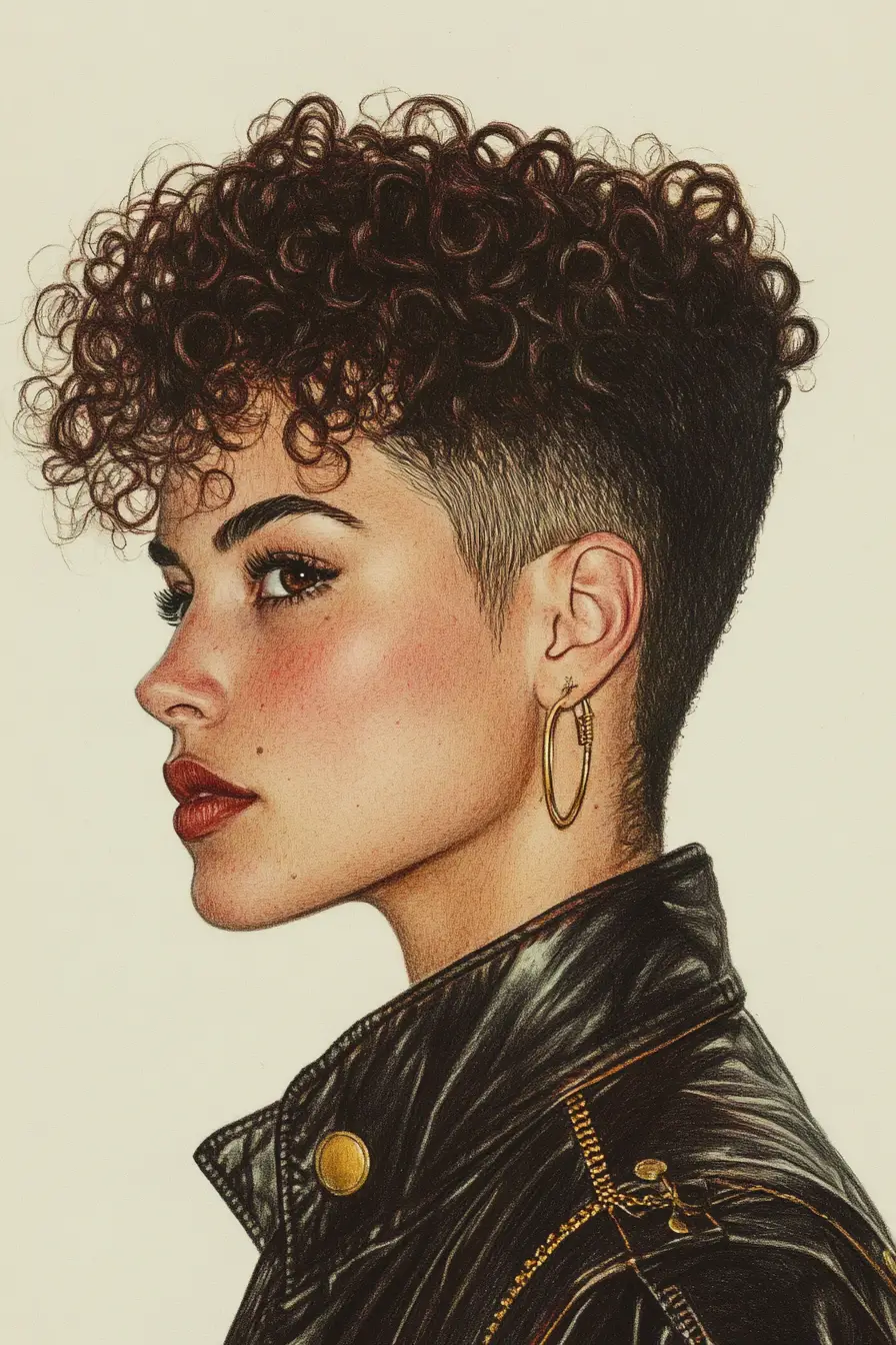 Confident girl portrait in leather jacket illustrated on paper