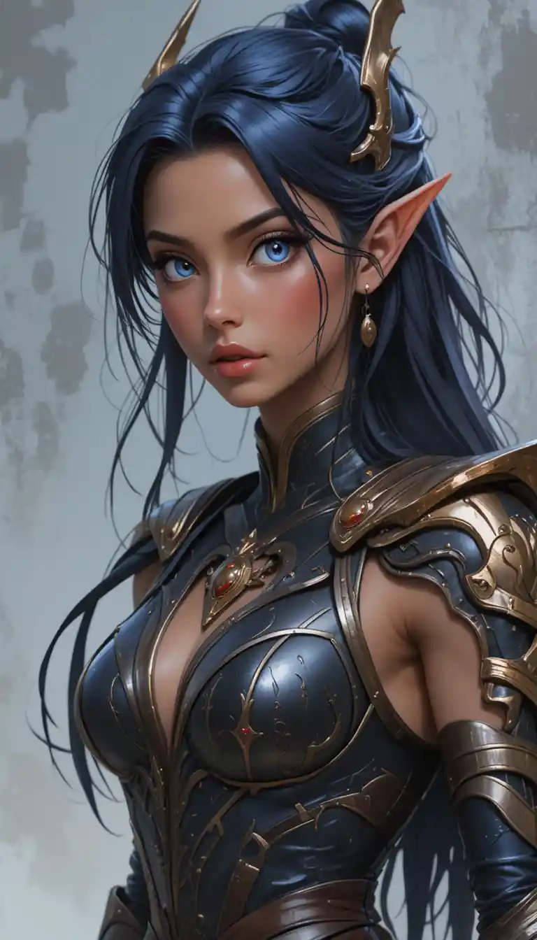 Athletic dragon horned anime girl in draconic armor