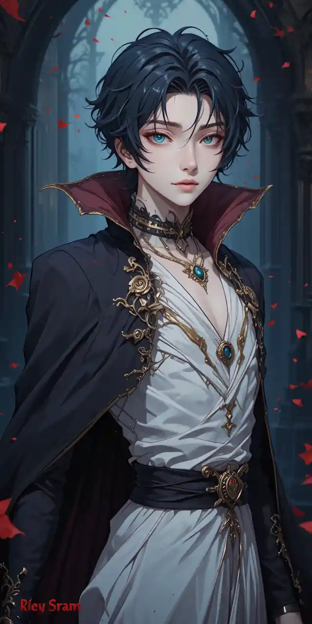 Anime teenage vampire and shadow sorcerer character portrait