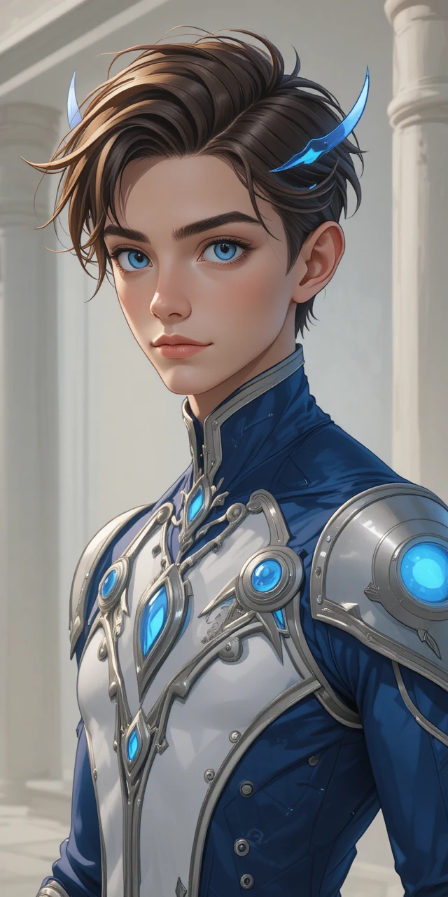 Agile young fantasy man with glowing antler horns