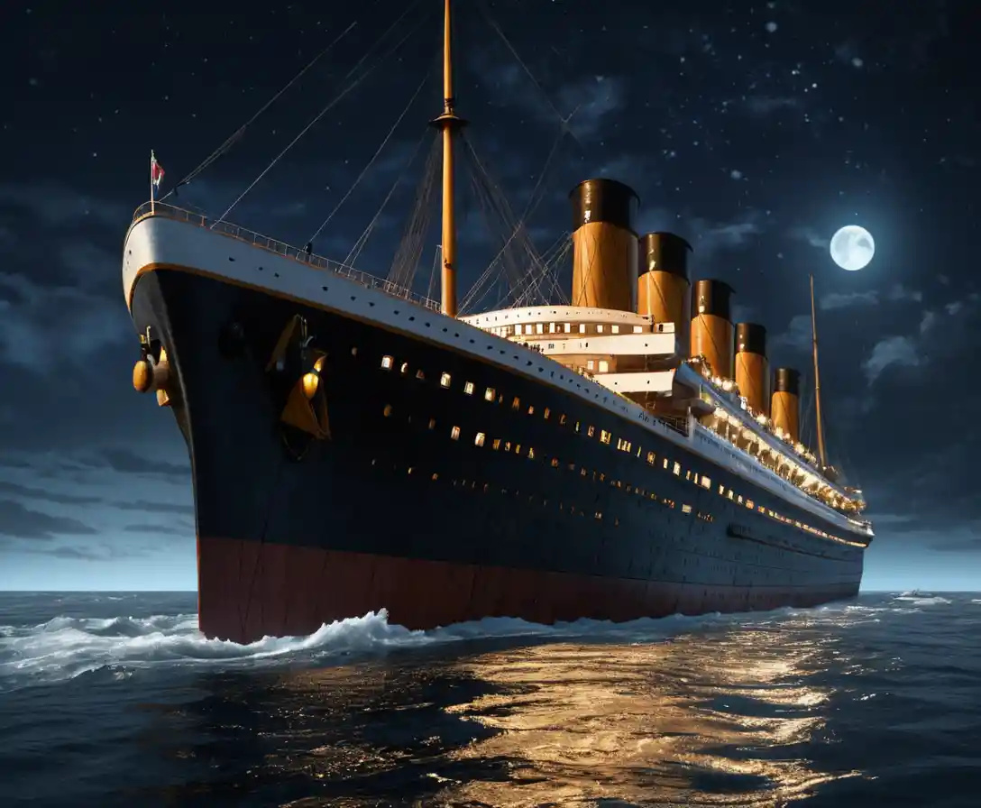 RMS Titanic sailing under a starry night sky