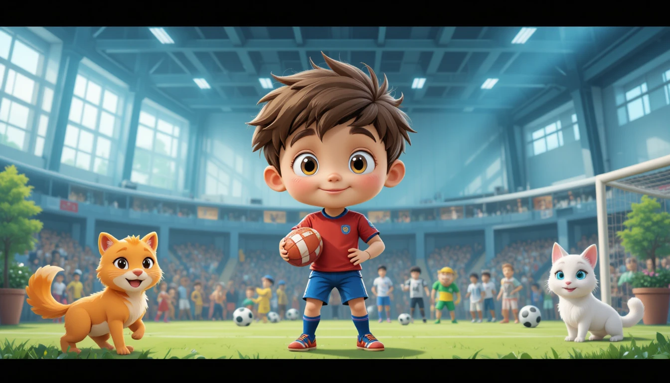 Cartoon child character for indoor gym sports day