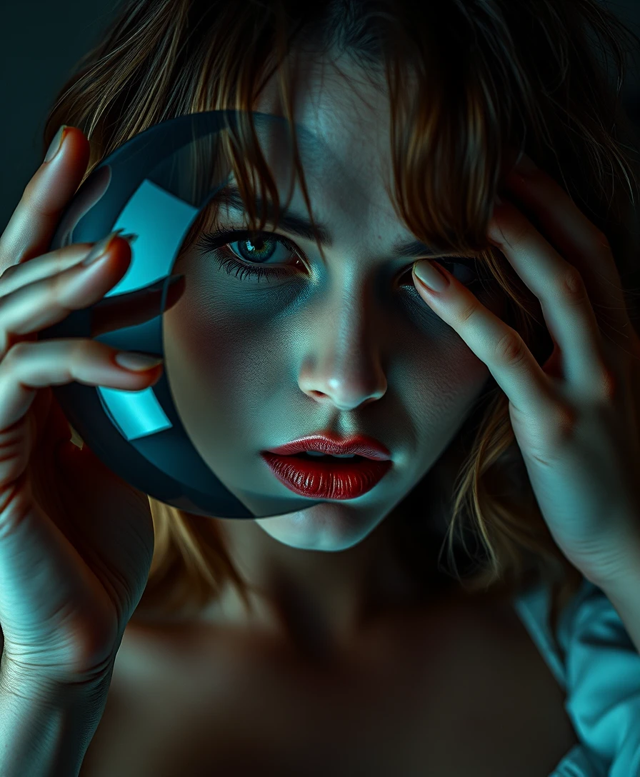 Possessed woman in mirror during eerie comic exorcism