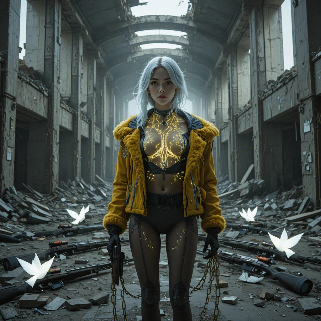 Cyberpunk commander in ruined underground transit terminal