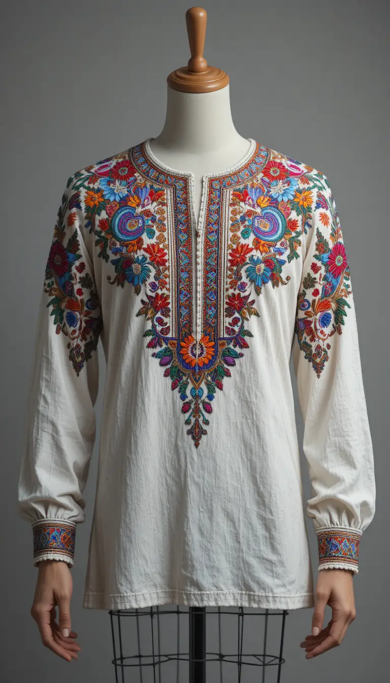Russian Gzhel inspired shirt with bold three color pattern
