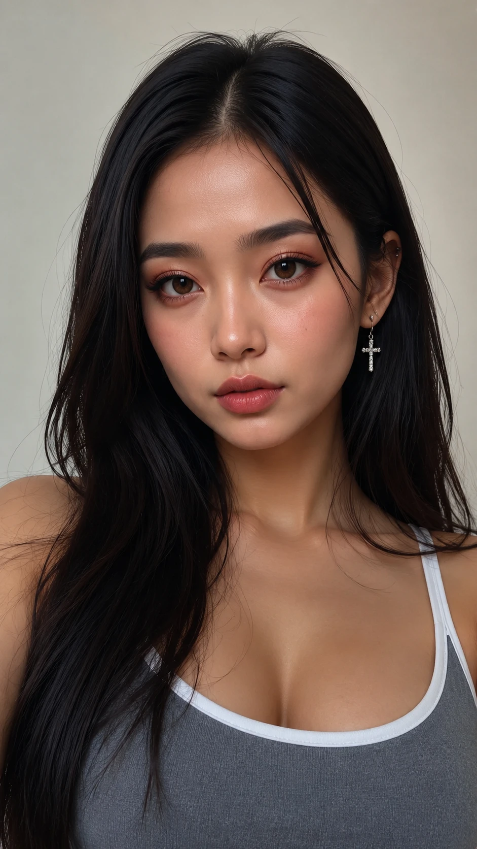 Close up portrait of a young Asian woman with jewelry