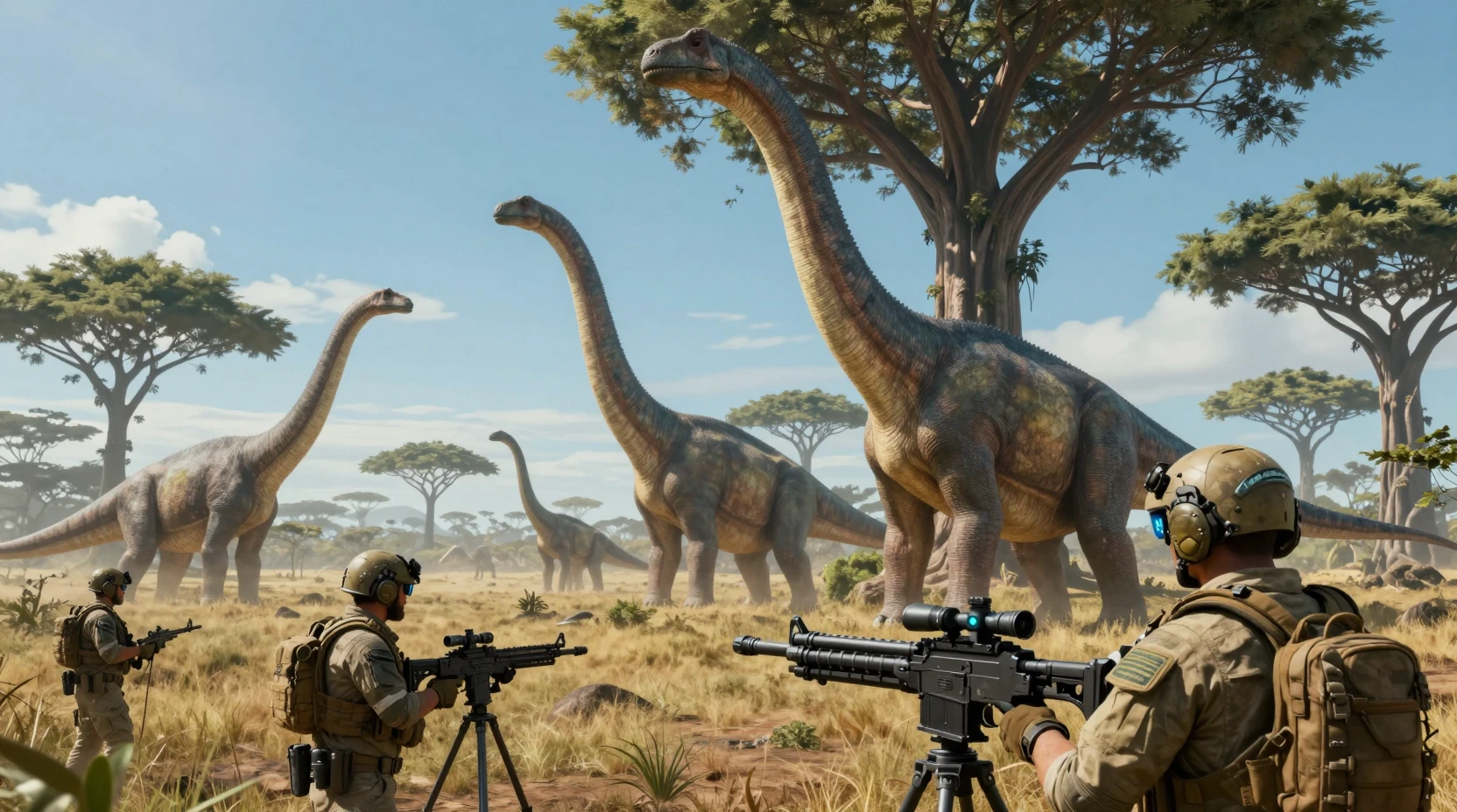 Titanosaurs Towering Over A Prehistoric Savanna Battlefield