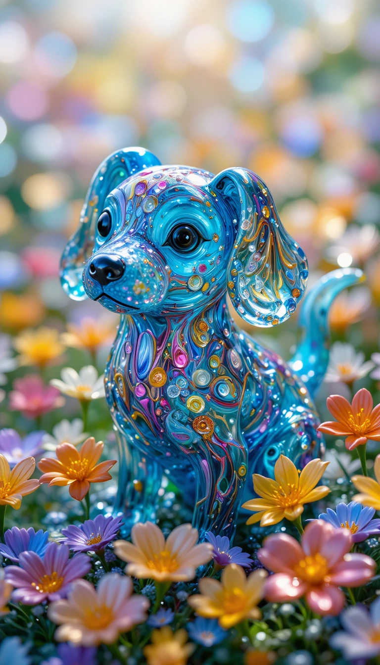 Colorful Murano Glass Puppy With Glittering Beads