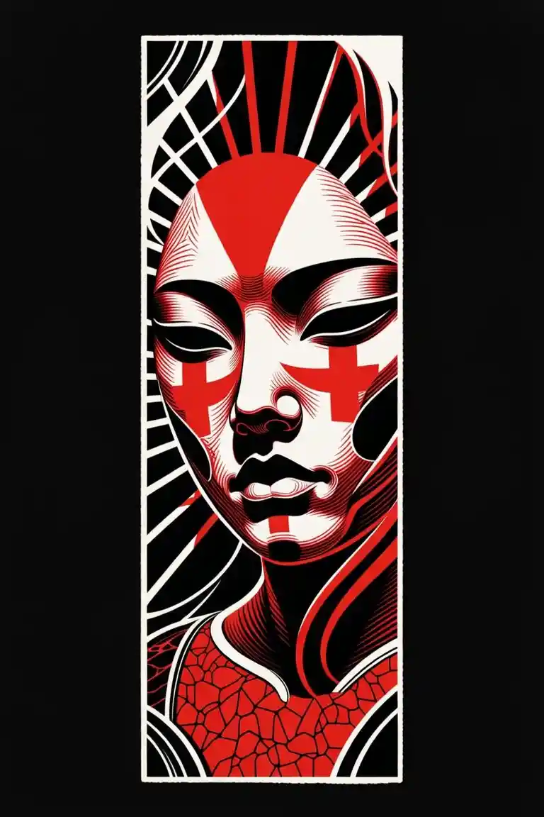 Neo traditional red and black Japanese American tattoo flash