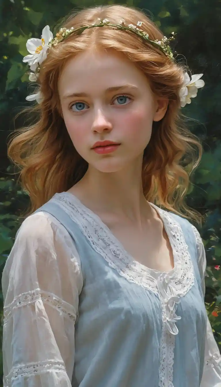 Playful freckled girl in an impressionist oil portrait