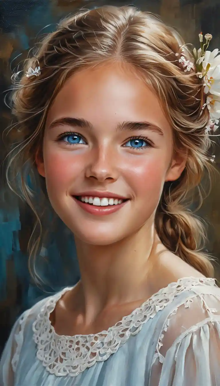Cheerful freckled girl in impressionist oil portrait