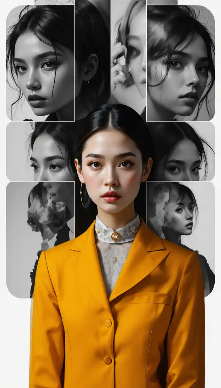 Fashion portrait collage of a woman in editorial style