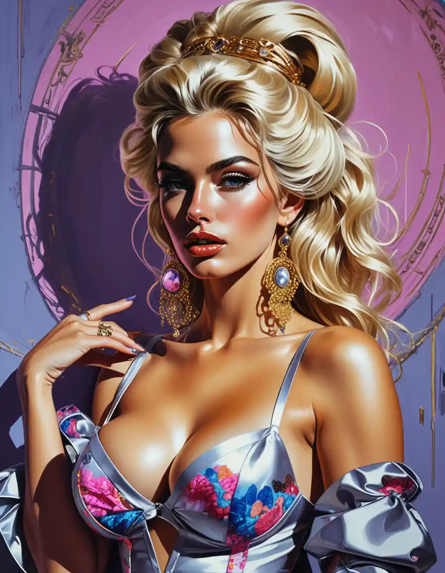 Neon glam fashion woman in baroque inspired digital art