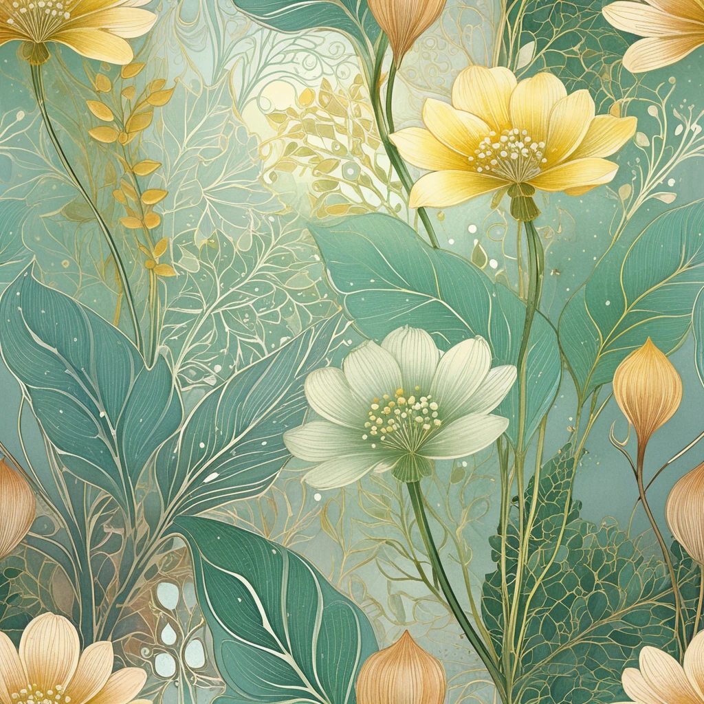 Delicate Spring Botanical Line Art With Flowing Floral Patterns