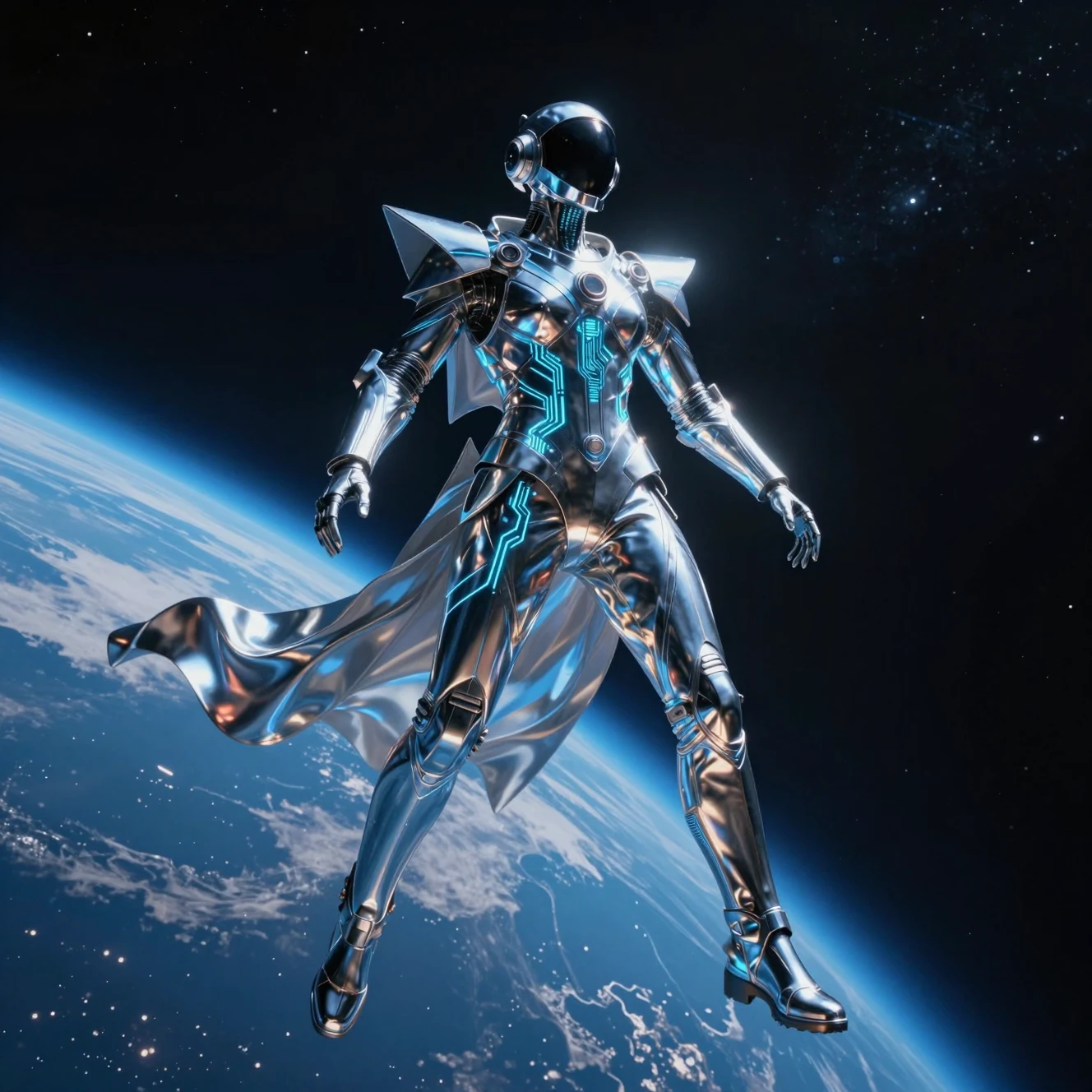 Space diplomat floating in a luxurious zero gravity observatory