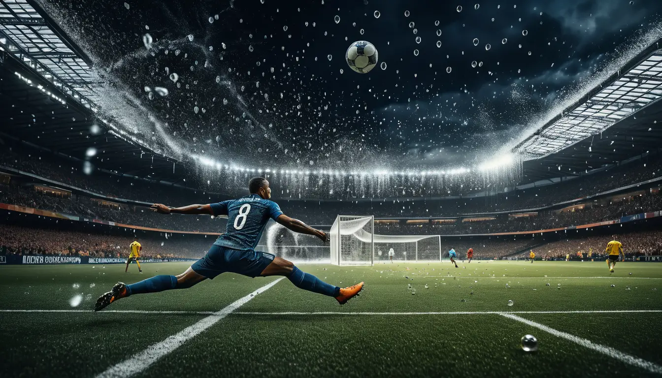 Dramatic bicycle kick in a frozen world cup stadium