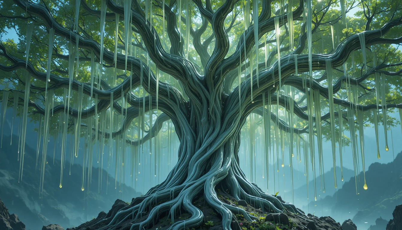 Glowing Alien Latex Tree In A Sci Fi Fantasy Landscape