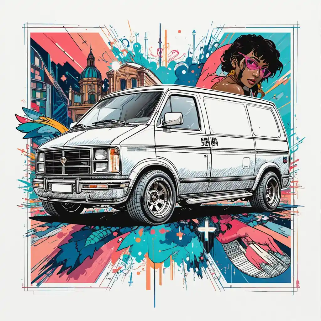 Color pencil drawing of a custom euro style van