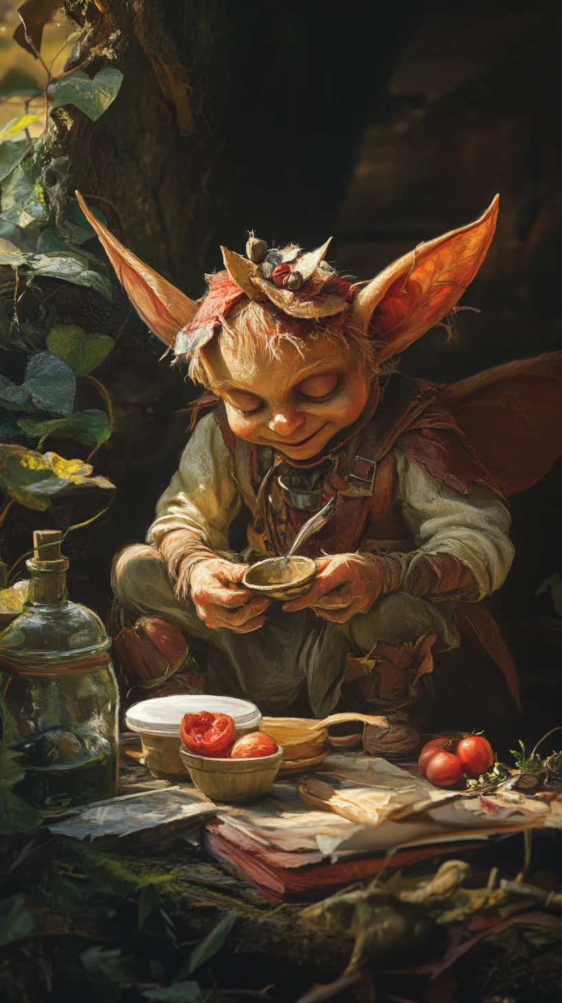 Cheerful fairy helping with chores in a cozy home