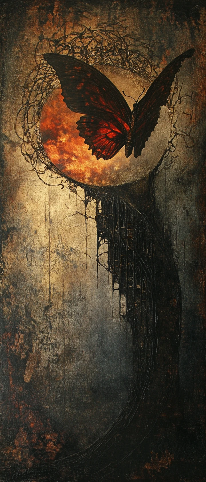 Surreal butterfly emerging from an ancient tornado eye