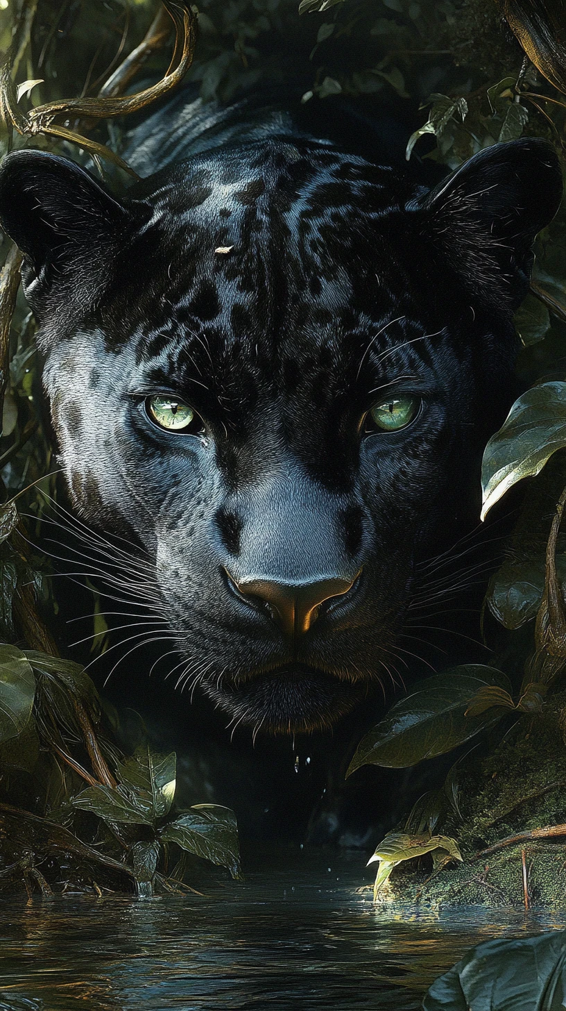 Surreal illusion of a panther in a strange shifting scene