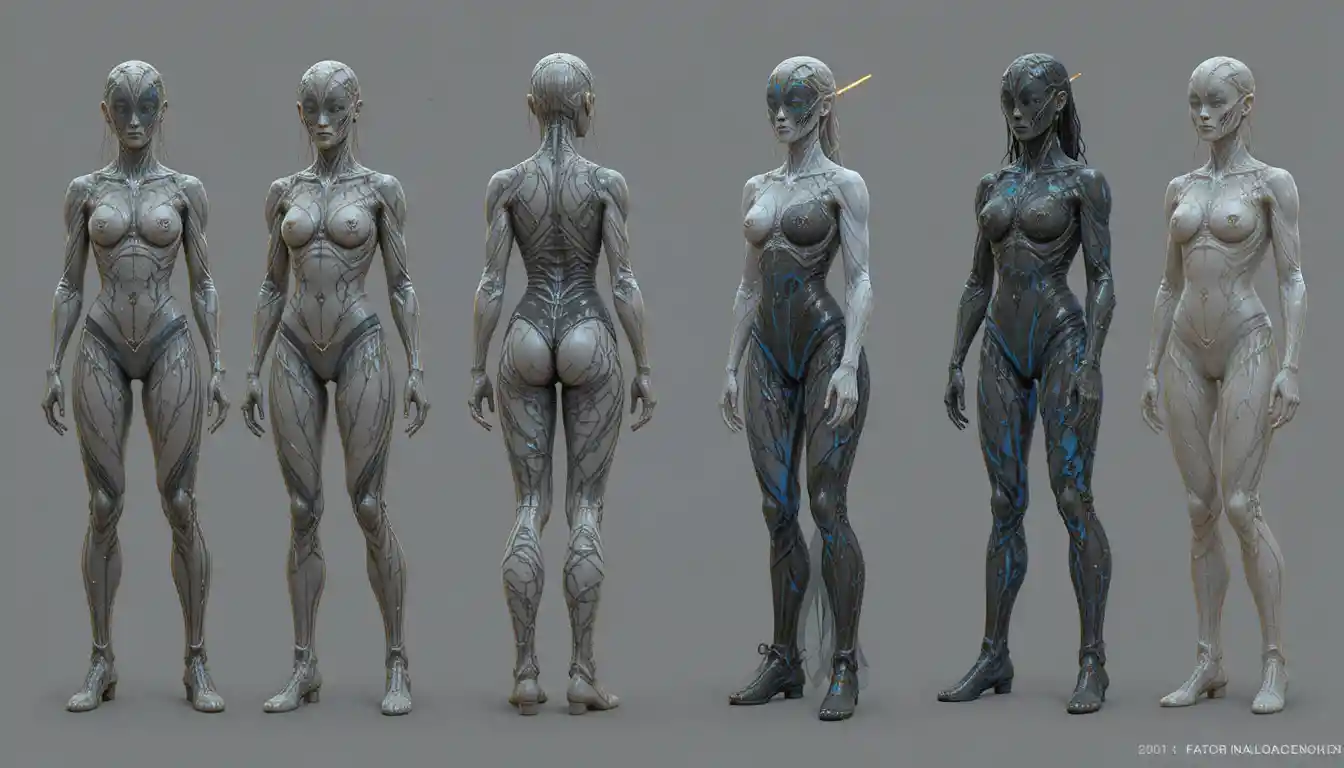 Warrior woman in living latex biomorphic armor design