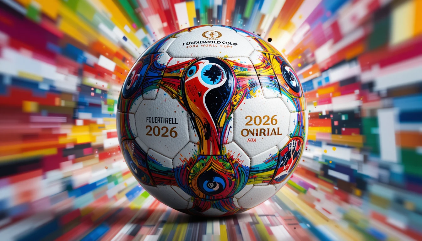 Official soccer ball with colorful abstract national flag background