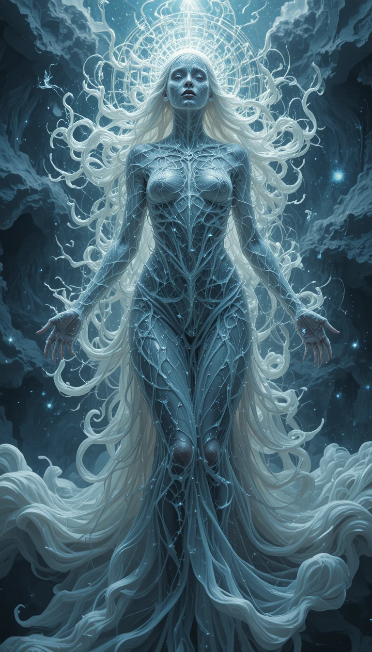 Ethereal female figure embodying ceaseless universal energy