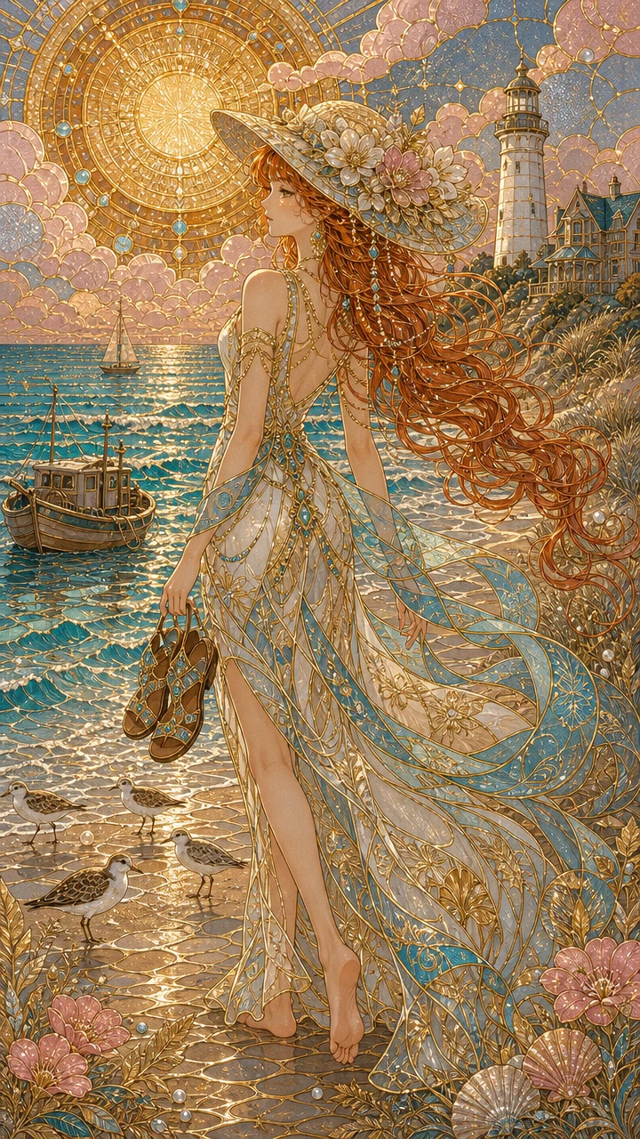 Mujer elegante caminando por una playa al atardecer