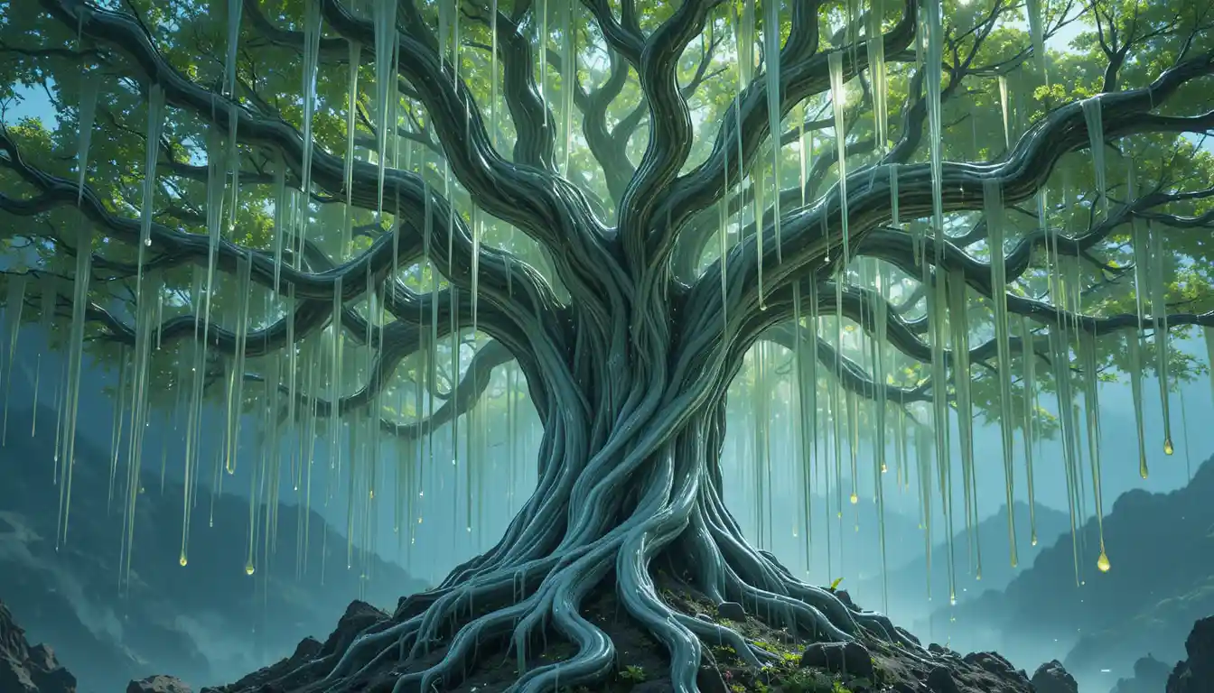 Glowing Alien Latex Tree In A Sci Fi Fantasy Landscape