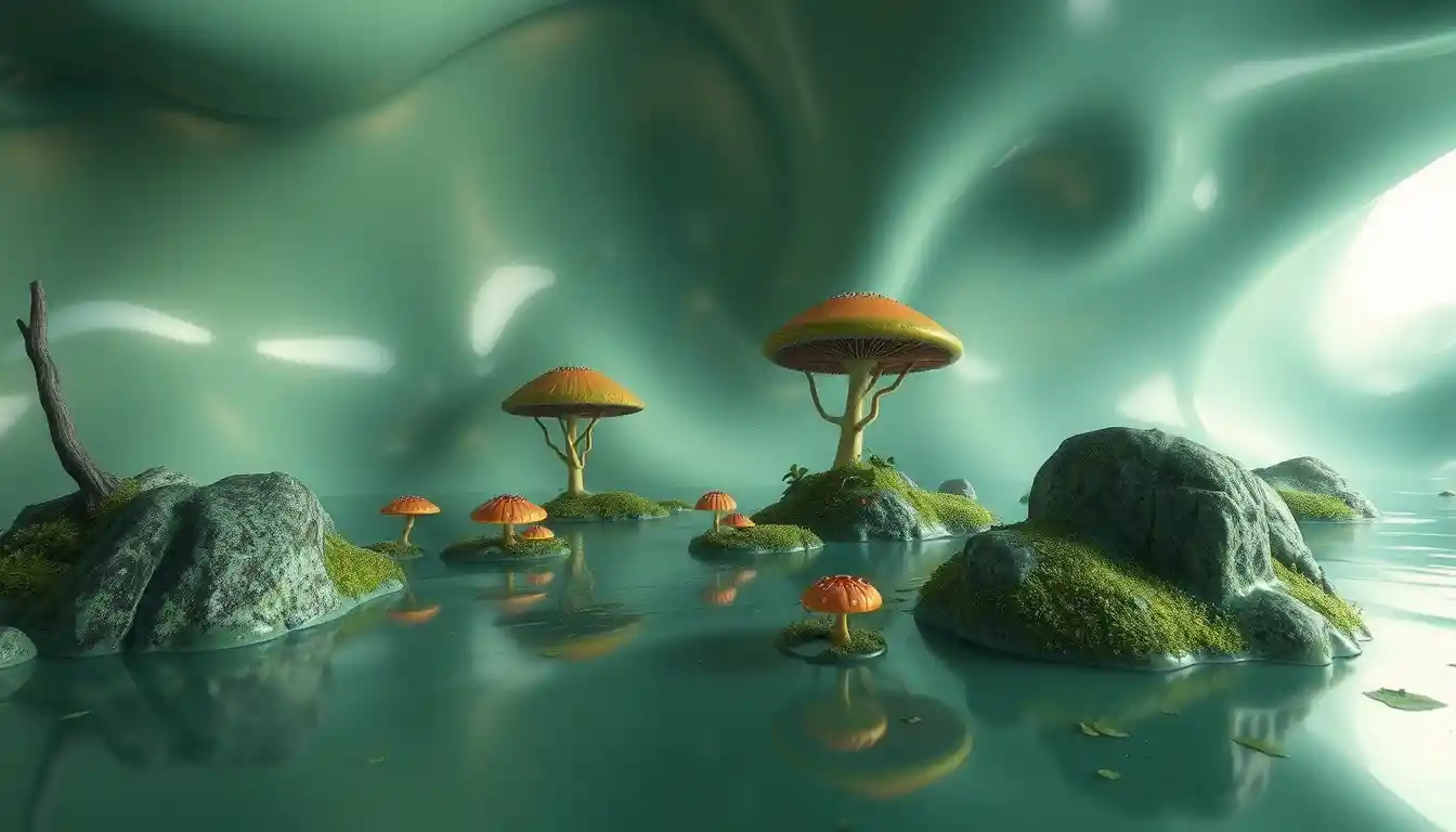 Surreal Landscape Of Living Latex Trees And Creatures