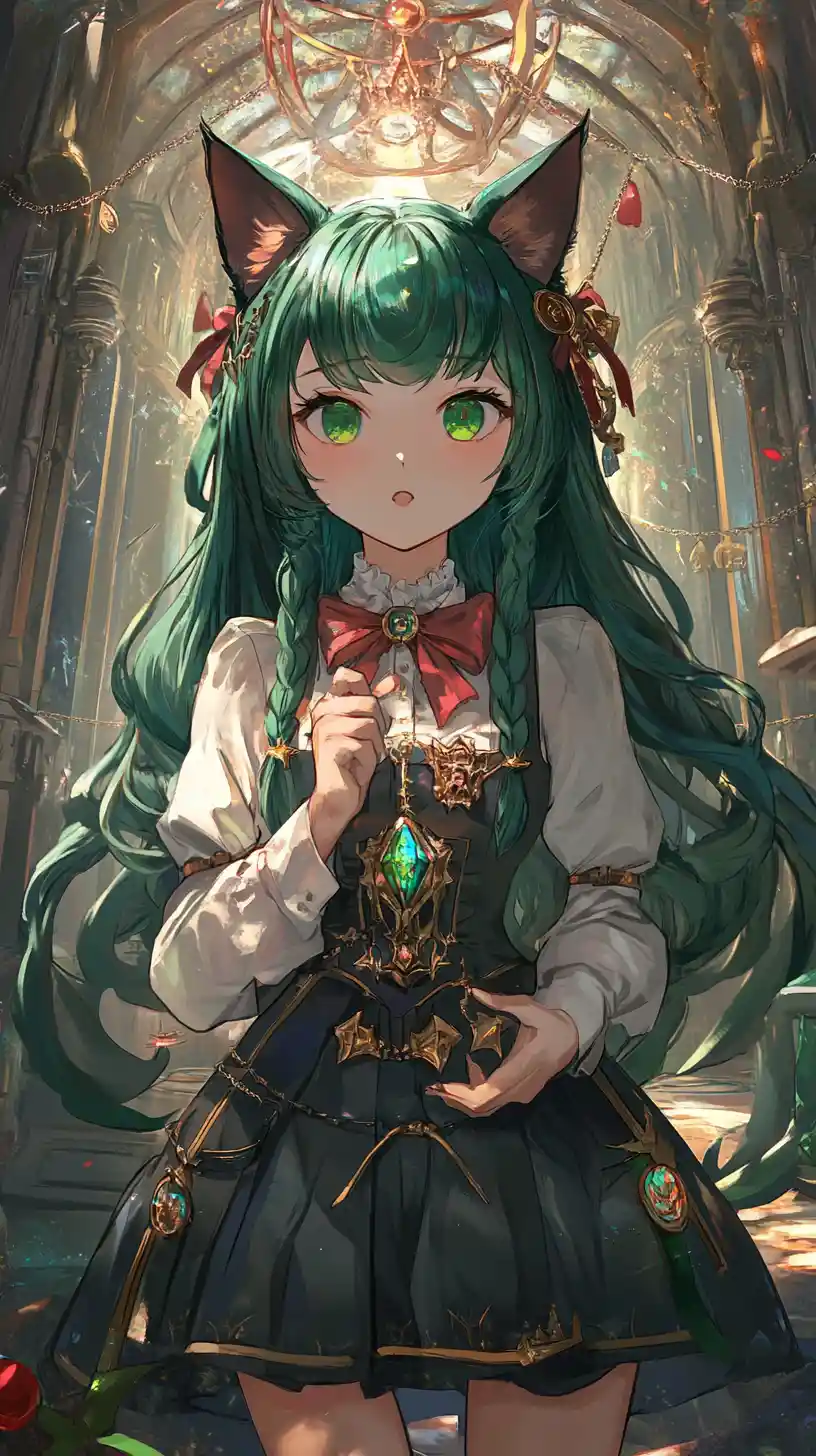 Anime girl with green hair and star adorned outfit