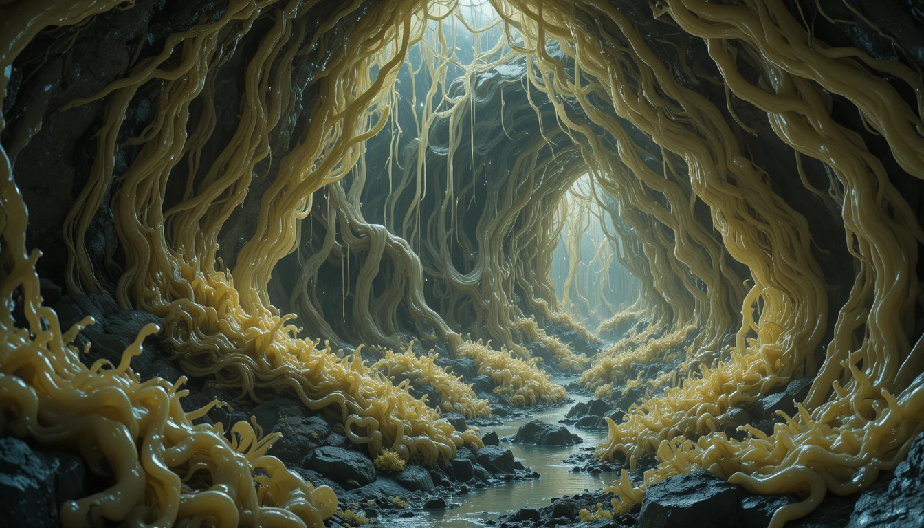 Alien Cave Filled With Intertwined Living Latex Symbiotes