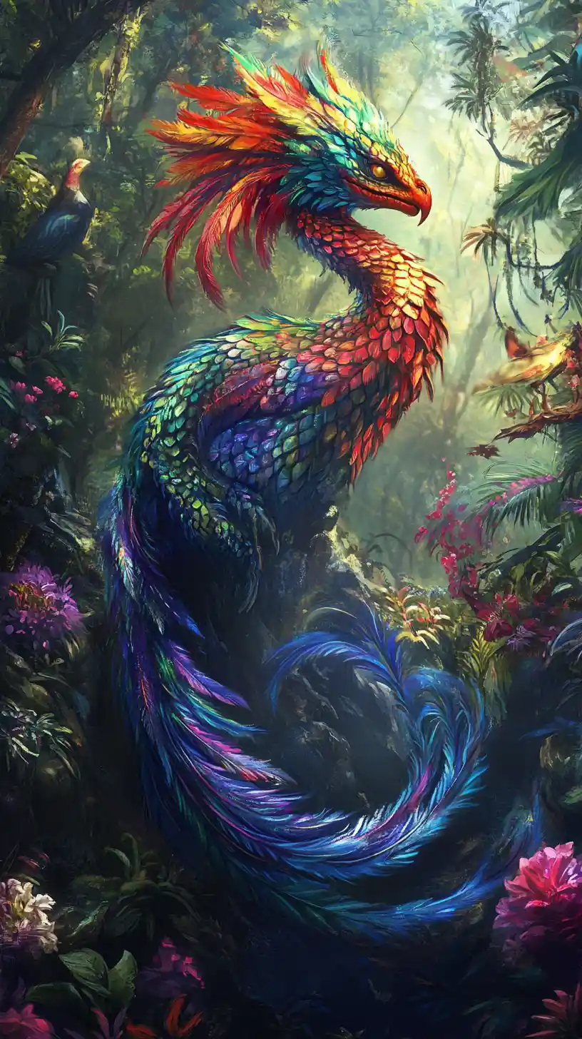 Feathered Serpent Quetzalcoatl In Lush Guatemalan Forest