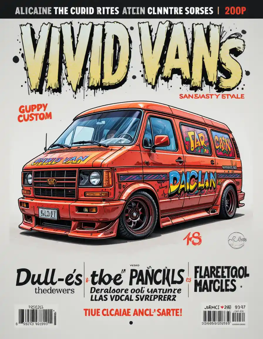 Color pencil cover art of a custom slammed euro van