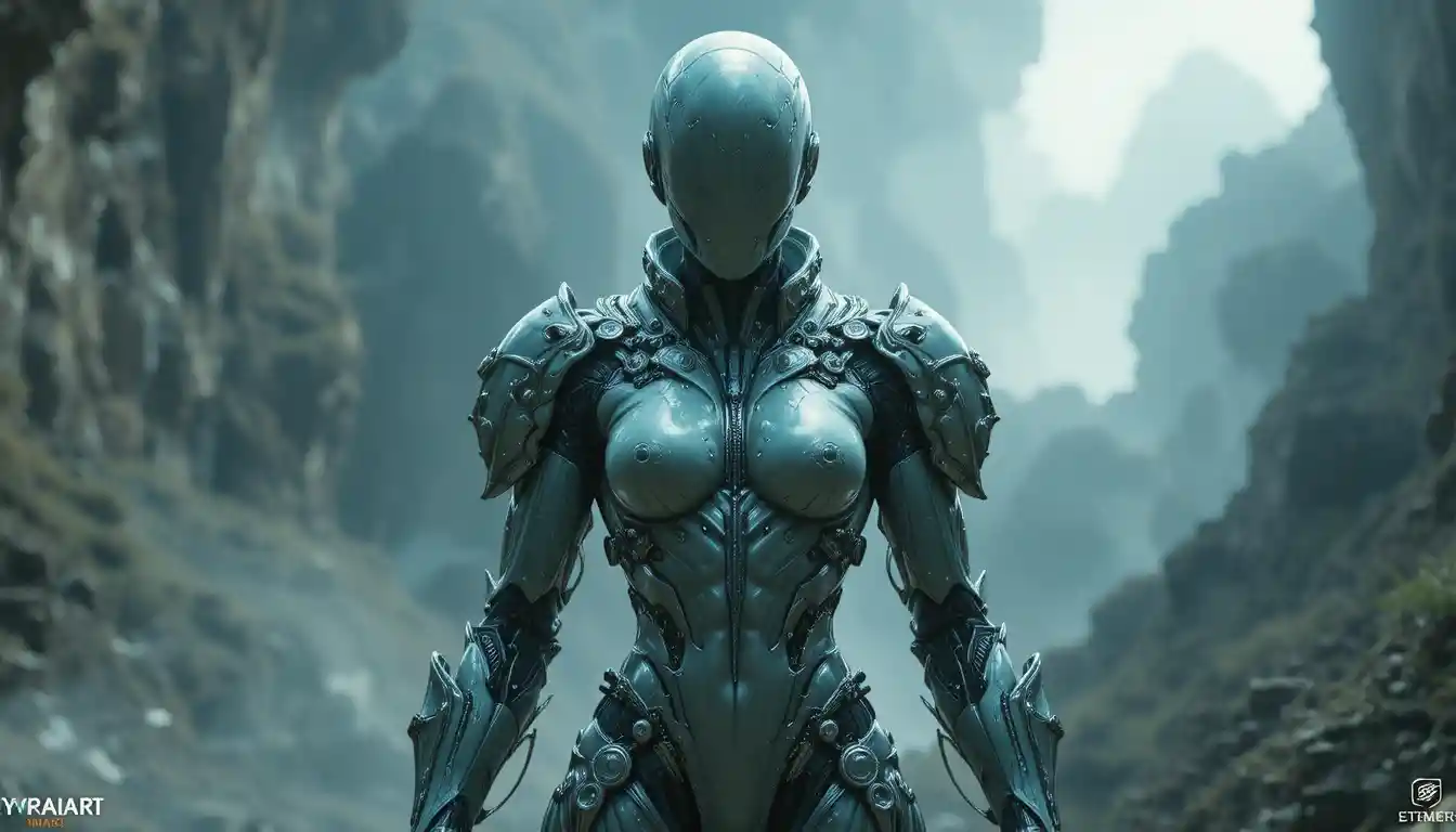Futuristic latex armored warrior woman full body concept