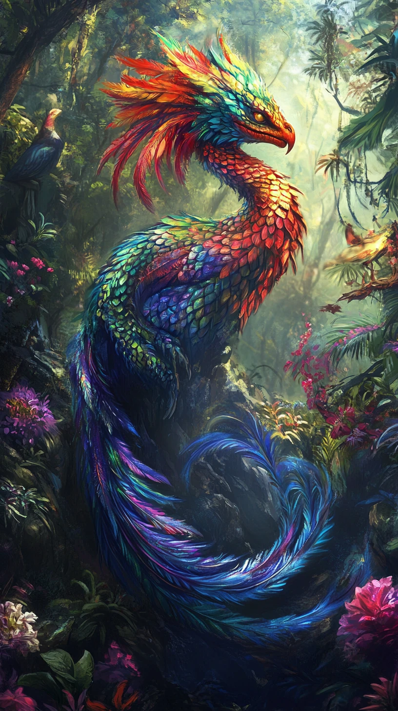 Feathered Serpent Quetzalcoatl In Lush Guatemalan Forest