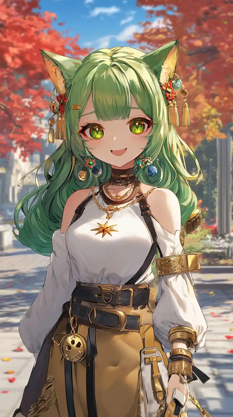 Anime girl with green hair smiling inside a sniper scope