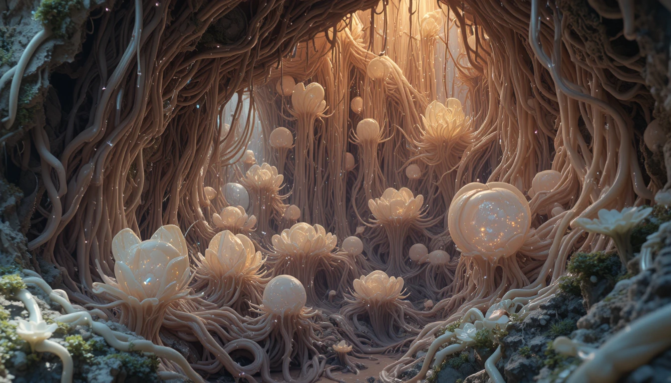 Alien Cave Filled With Intertwining Living Latex Tubes
