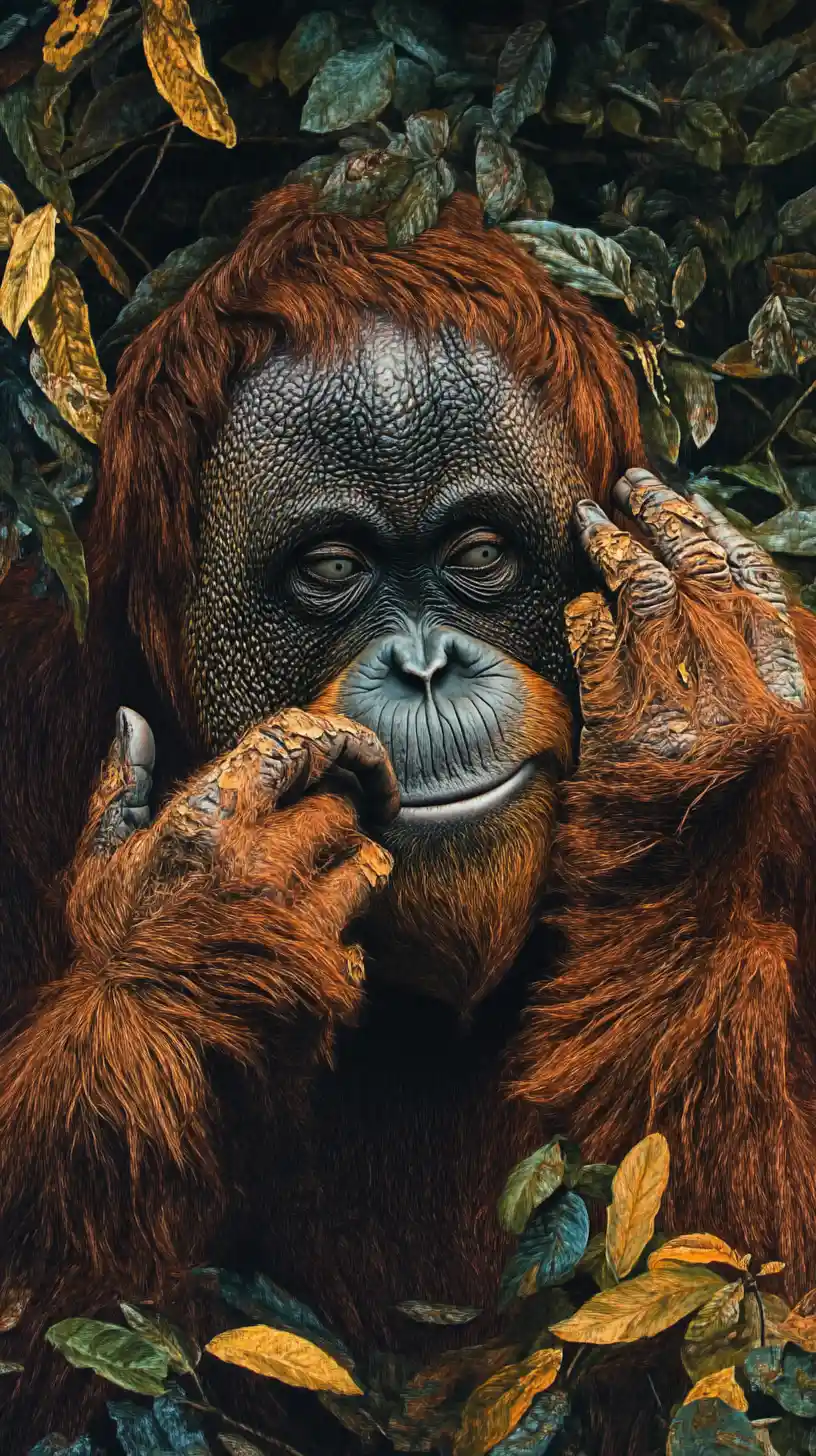 Surreal illusion of an orangutan in a deceptive scene