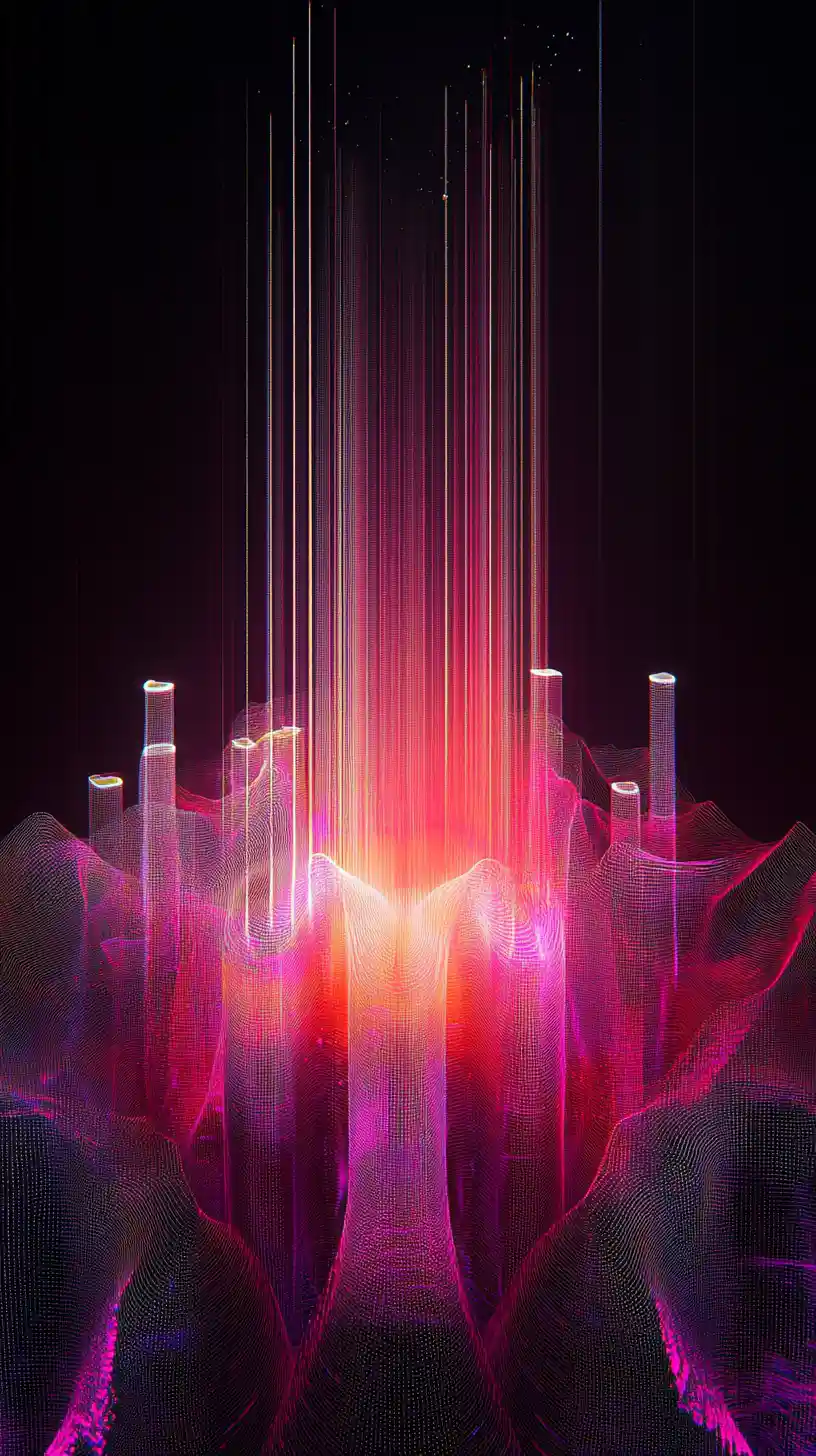 Neon music waveforms rising into a dark cosmic flower