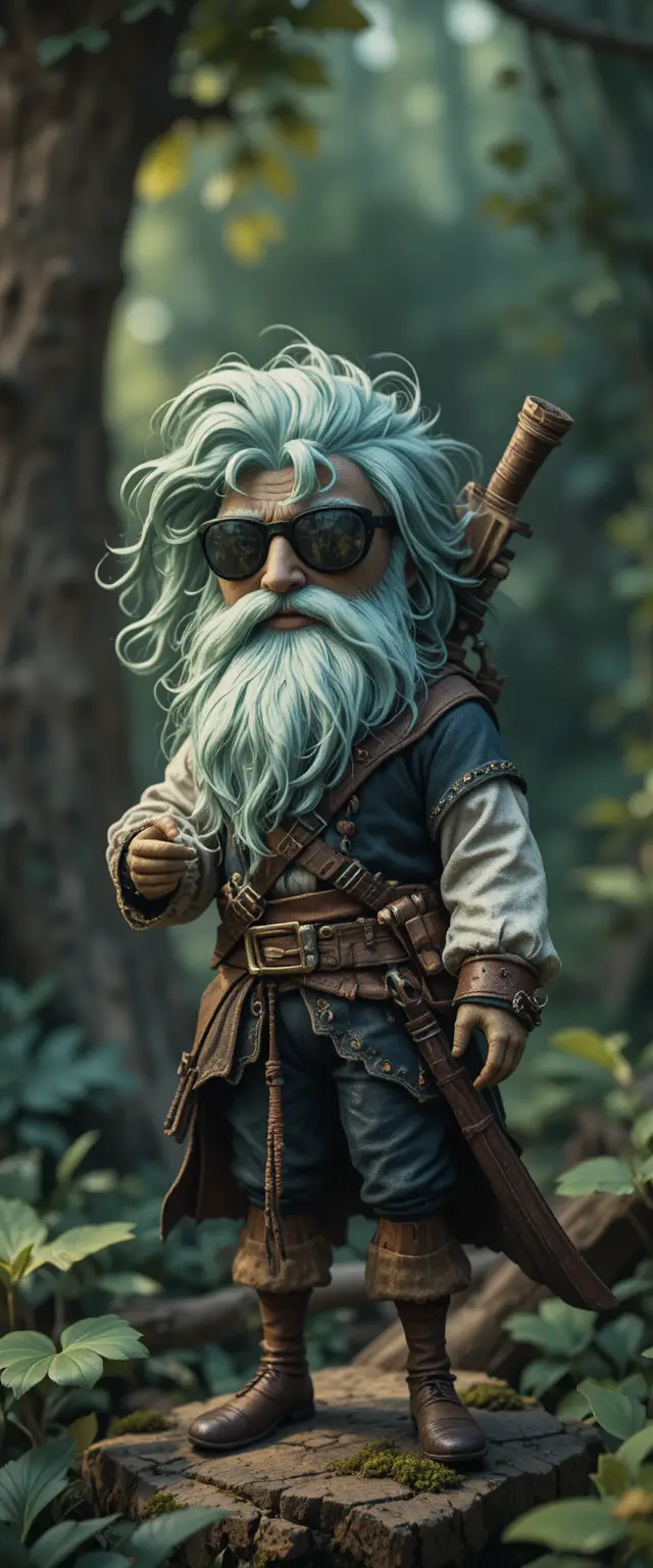 Cute watercolor pirate character in a tiny forest scene
