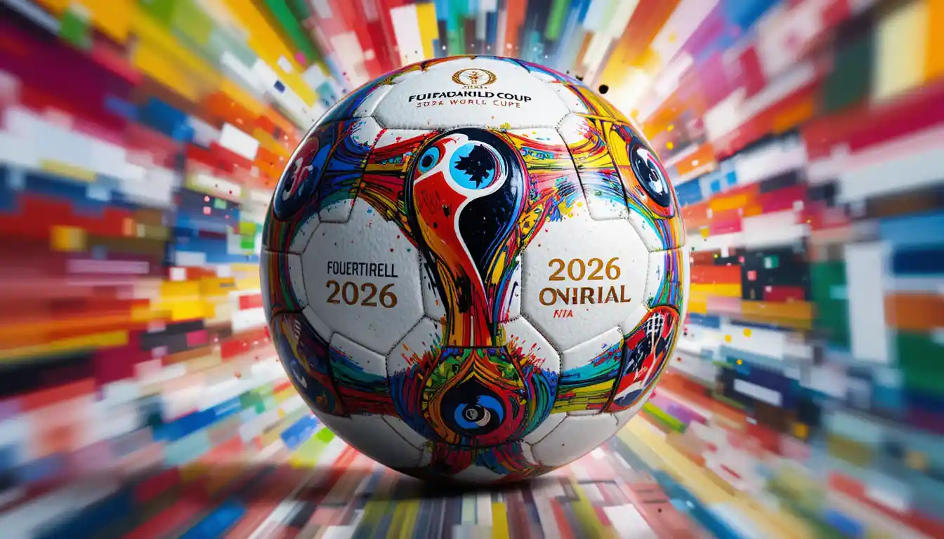 Official soccer ball with colorful abstract national flag background