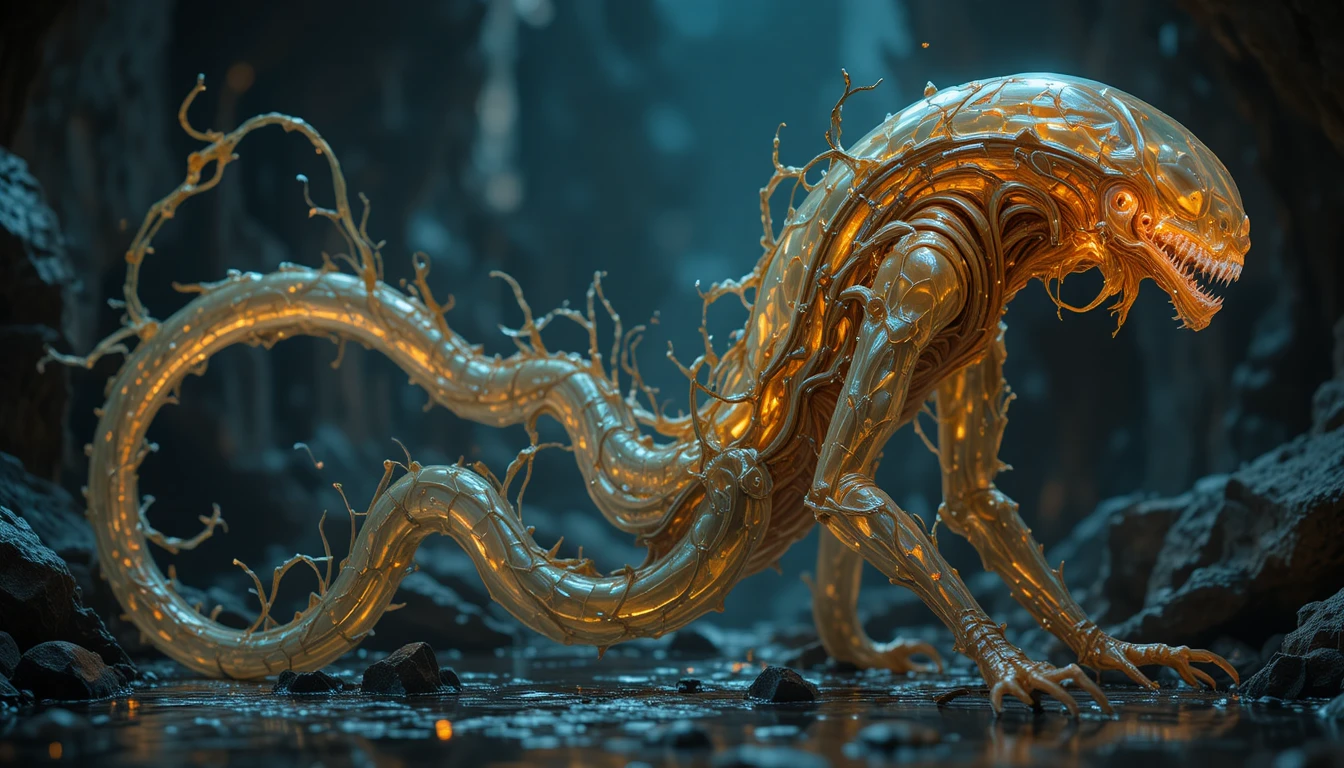 Alien latex symbiote with branching tubular tendrils