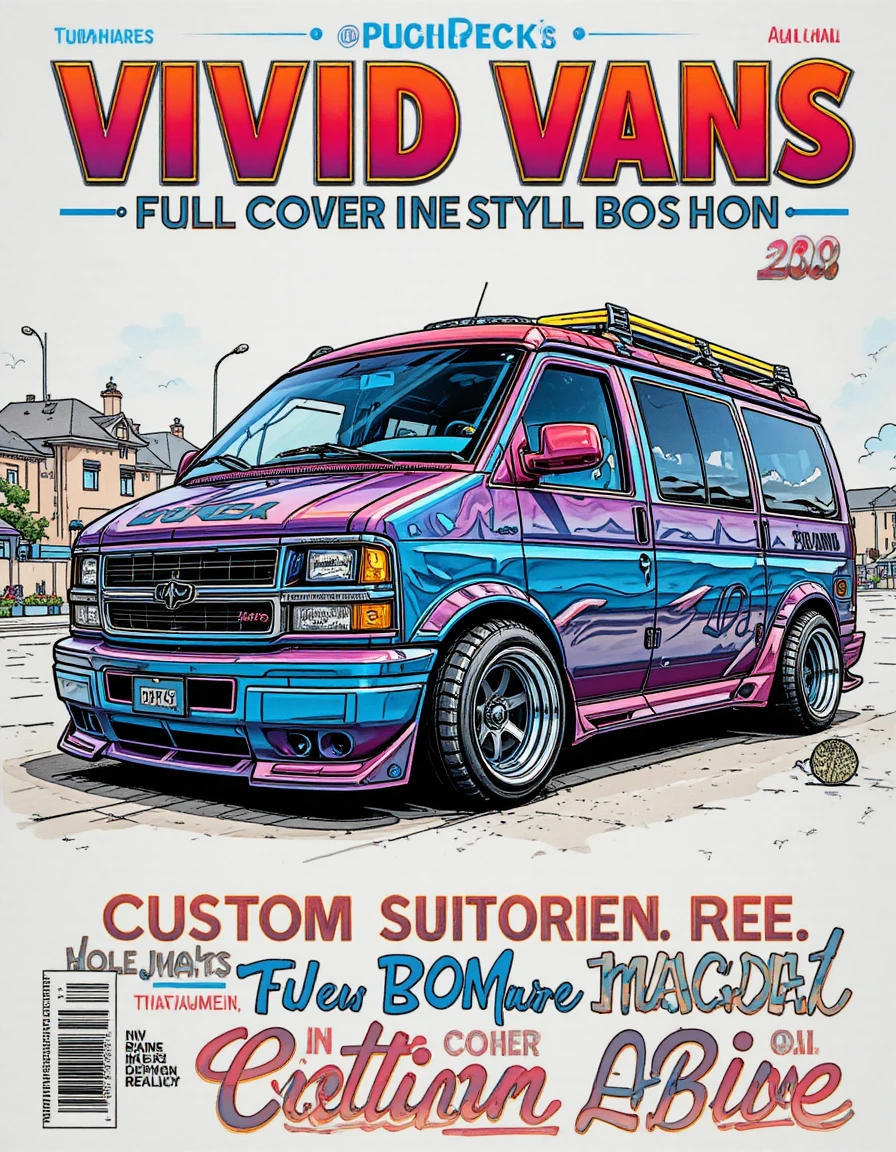 Color pencil cover art of a slammed custom euro van