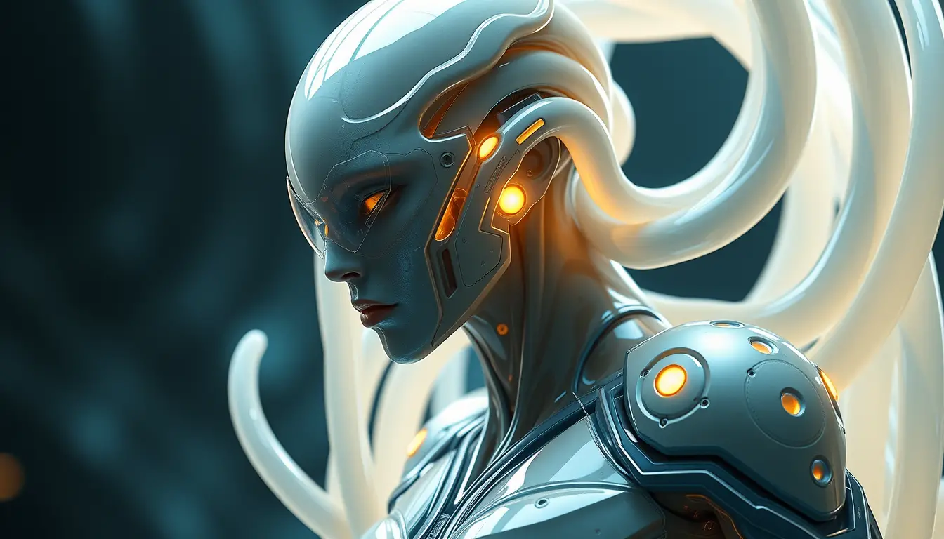 Futuristic Humanoid Fused With Living Latex Symbiote Armor
