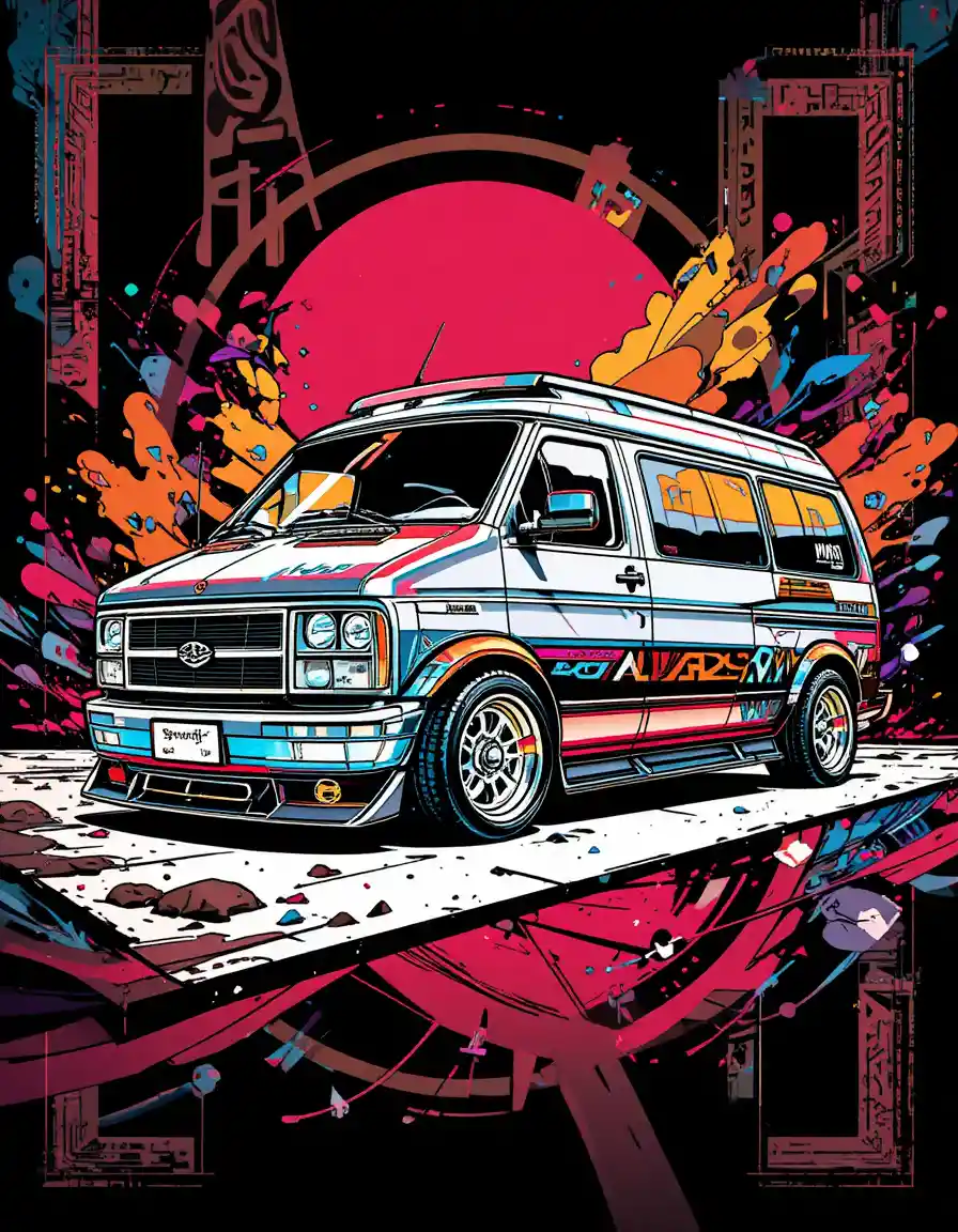 Custom euro style van with bold graphic background