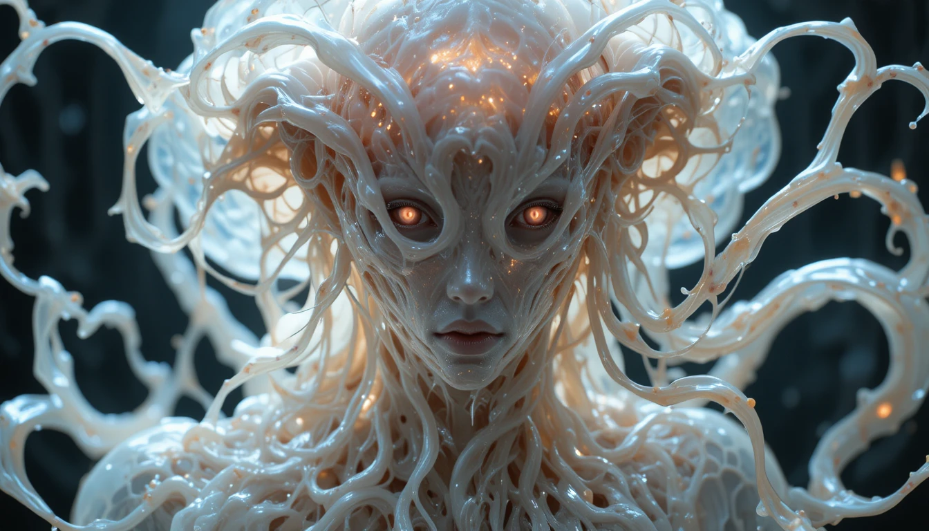 Glowing Alien Latex Creature With Flowing Biomorphic Tendrils